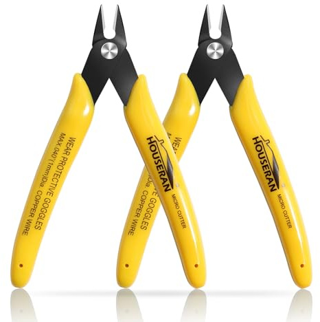 HOUSERAN Flush Cutters, 2 Pack Side Cut Nippers, 5 Inch Micro Flush Cut Pliers with Spring, Mini Wire Cutters Model Nippers Flush Cutters for Jewelry Making, Plastic Models, Zip Ties, Electronics