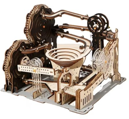 Eliano 3D Holz Puzzle Murmelbahn – DIY Mechanisches Modellbausatz aus Holz, Kreatives Bastelset für Erwachsene mit Zahnrädern, Geschenk für Modellbau-Fans (Murmelbahn 196)