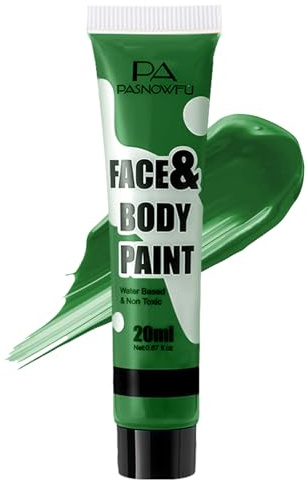PASNOWFU Green Face Paint - Professional Water-Based Non-Toxic Body Painting for Witch Frankenstein's Monster Halloween SFX Cosplay, Highly Pigmented Washable paint for Costume Party Stage Performance