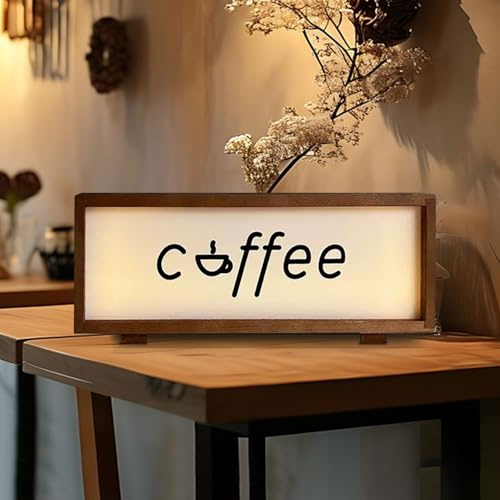 Kaffee-LED-Neon-Nachtlicht aus Holz und Acryl, Kaffee-Lichtbox für Schlafzimmer, Wohnzimmer, Café, Geschäft, Bar, Arbeitszimmer, Büro, Tischdekoration