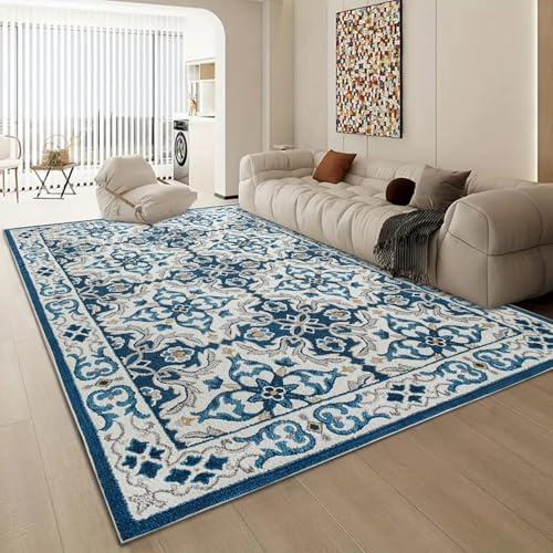 Aspire Homeware Rugs Living room Large 160x230 cm - Large Bedside Non-Slip Traditional Pattern Printed Crawling & Playing Anti-Slip Backing Short Pile Light Blue Rug for Bedroom, Nursery Room (Luna)