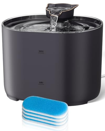 Katzenbrunnen, 2,2L Trinkbrunnen für Katze mit 4 Filter, Super Leiser Wasserpumpe, 2 Wasserfluss Designs, Aktivkohle-Tiefenfiltration, Wasserbrunnen für Katzen