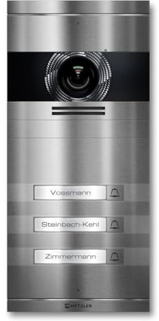 Metzler VDM10 2.0 Video Sprechanlage mit Türöffner (Stromversorgung) & Namensschild - Anschluss 2-Draht - Türsprechanlage mit HD-Kamera, für 3 Familienhaus, aus rostfreiem V2A Edelstahl