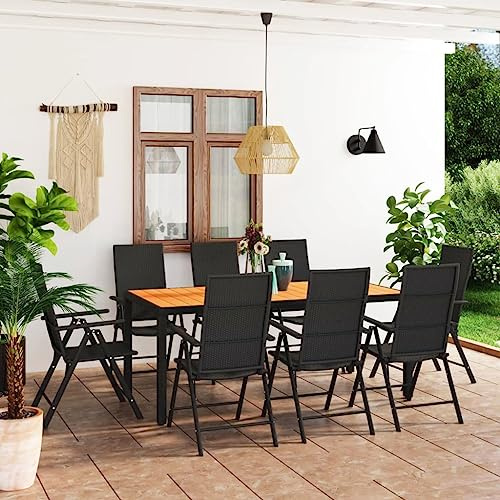 YuuSsea 9-TLG. Garten-Essgruppe Schwarz und Braun, verstellbare PE-Rattan Stühle, WPC-Tischplatte, Aluminiumrahmen, Outdoor-Möbel Set für Patio, Garten und Terrasse