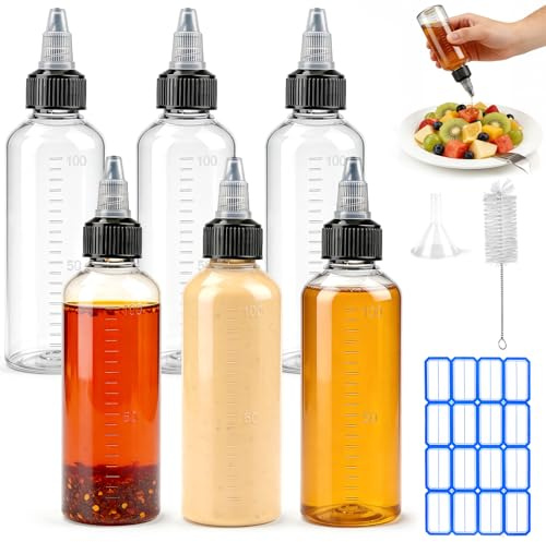 qjuwhua 15 Stück Squeeze Flasche 100ml Quetschflasche Klare Ölflasche mit Skala Kunststoff Dosierflasche Saucenflasche Soßenflaschen mit Spitzenkappe für Flüssige Gewürze Sauce Ketchup Öl Soja Essig