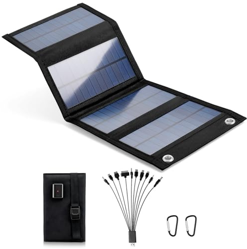 Starvortex 20W Panel Solar Portátil Plegable, IP65 Impermeable & 5V USB-A | Cargador Solar Pequeño con 2 Mosquetones para Camping, Senderismo y Emergencias, Compatible con Teléfonos y Power Banks