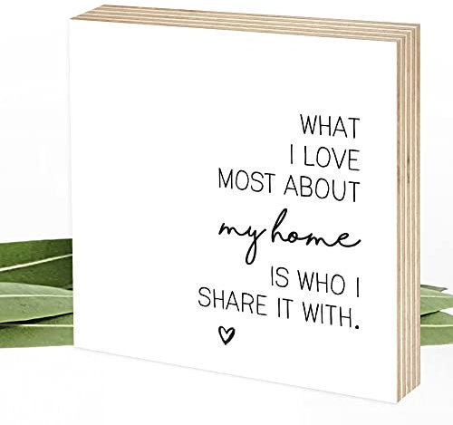 Wunderpixel® Holzbild My home with you - 15x15x2cm zum Hinstellen/Aufhängen, echter Fotodruck mit Spruch auf Holz - schwarz-weißes Wand-Bild Aufsteller zur Dekoration oder Geschenk