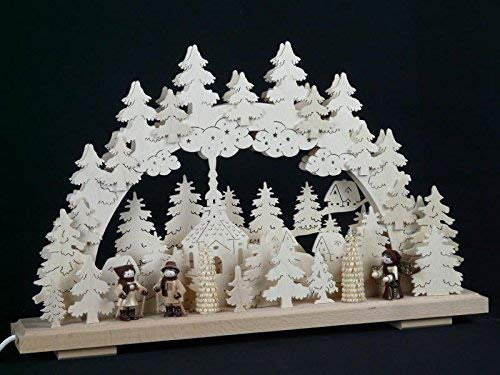 Rudolphs Schatzkiste Schwibbogen mit Winterfiguren und Beleuchtung BxHxT 50x32x7cm NEU Lichterbogen Fensterbogen Spitzbogen Erzgebirge Seiffen Weihnachten Licht Holz Dekoration Beleuchtung