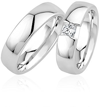 GIORO Alice 28 Eheringe Verlobungsringe Trauringe Freundschaftsringe Silber 925 *handgefasster Stein* Paarpreis Set Partnerringe Silber Weißgold Platin Optik Ringpaar Hochzeitsringe