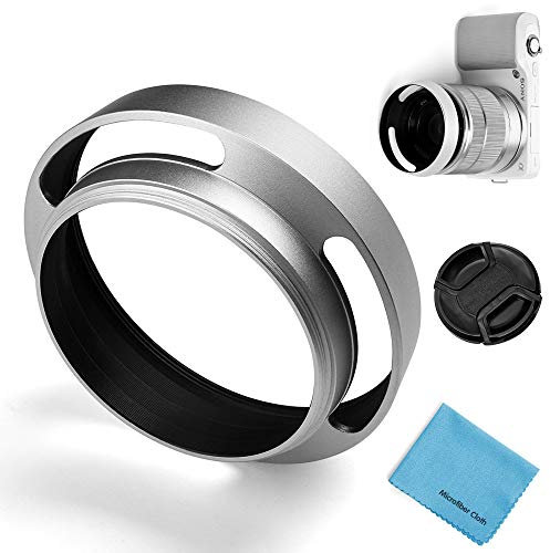 55mm Hohl Gegenlichtblende,Fotover Universal Metall Sonnenblende Streulichtblende mit Objektivdeckel für Canon Nikon Sony Pentax Olympus Fuji Kamera + Mikrofaser Putztuch