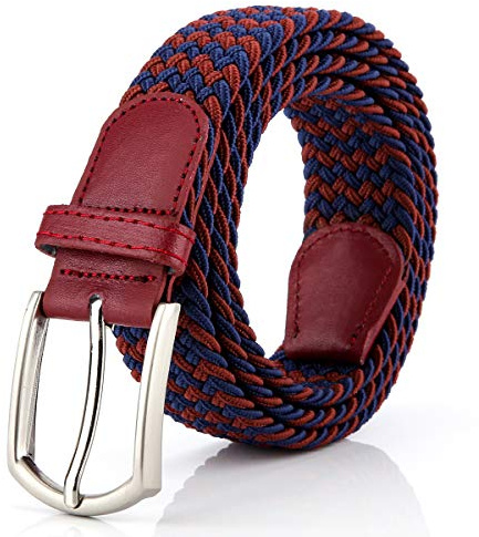 Braided Canvas Woven Elastic Stretch Belts for Men/Women/Junior with Multicolored, Wineblue, Medium/32-34 Waist