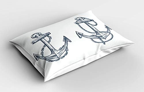 ABAKUHAUS Anker Kissenbezug, Vintage Skizze von Anchor, Dekorativer Standard King Size Gedruckter Kissenbezug, 80 x 40 cm, Weiß Teal