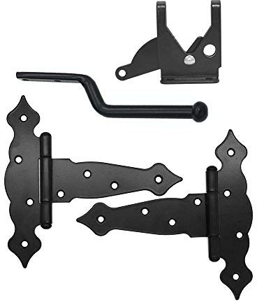 Nuzamas Lot de 2 charnières en T résistantes pour abri de jardin + loquet de porte, charnières de portail et de grange Noir