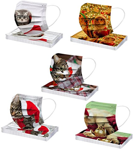 Lulupi 50Stück Katze Mundschutz Multifunktionstuch Lustig Einweg Mund Nasenschutz Einmal Katzenmotiv Tiermotiv Bandana Mundbedeckung 3-lagig Staubschutz Atmungsaktive Face Halstuch Schals