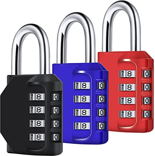 Combination Padlock, [3 Pack] Diyife 4 Digit Lock Combination, Padlock Weatherproof Outdoor for School Gym Locker, Shed, Fence, Hasp, Garage(Black&Red& Blue