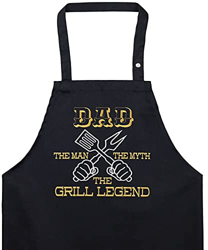 EXPRESS-STICKEREI BBQ Grillschürze - Lustige Kochschürze für Grillfans - Verstellbare Latzschürze für Männer/Frauen - Küchenschürze Mit Spruch Dad: Man, Myth, Grill Legend