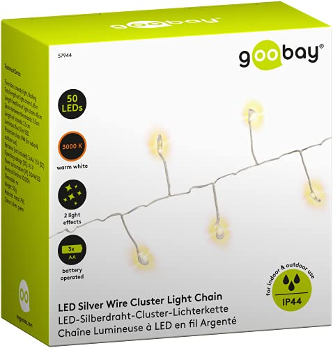 goobay 57944 LED Cluster Lichterkette für Innen/Aussen - Leuchtdioden - 2 Leuchtmodi - LED Aussenbeleuchtung für Buchsbaum - Warm-Weiß (3000 K) - IP44, Silber, Grün