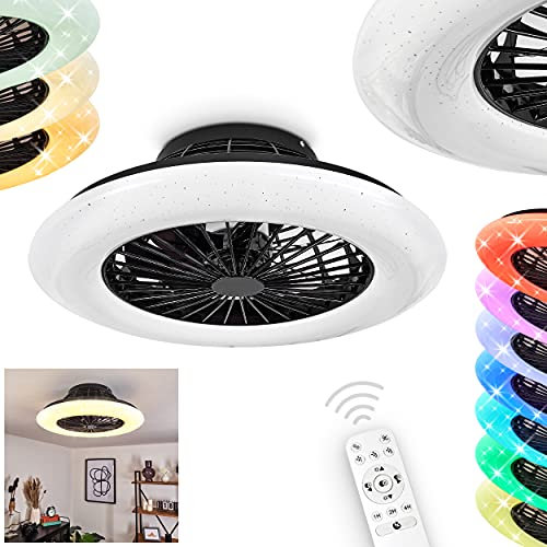 LED Deckenventilator Piraeus, Deckenlampe mit Ventilator aus Metall/Kunststoff mit Sternenhimmel-Optik, RGB Farbwechsler, dimmbar, Fernbedienung/Timer/Nachtlicht, 30 Watt, 2200 Lumen, 3000-6500 Kelvin