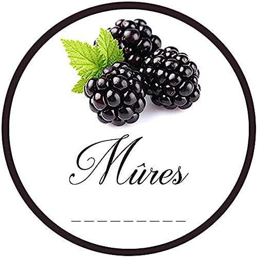 30x Mûres - Lot d'étiquettes autocollantes rondes pour la cuisine, diamètre 50mm, faciles à décoller, idéales pour l'étiquetage de vos pots de confitures et bocaux fait maison - Mon Bio Jardin