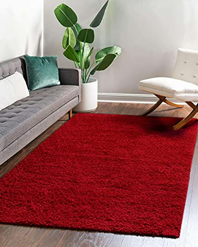 Carpeto Rugs Shaggy Teppich Einfarbig - Langflor Hochflor 3 cm - Modern Teppiche fürs Wohnzimmer Schlafzimmer Esszimmer jeden Raum - Rechteckig Viele Farben & Größe - Rot weinrot 80 x 300 cm