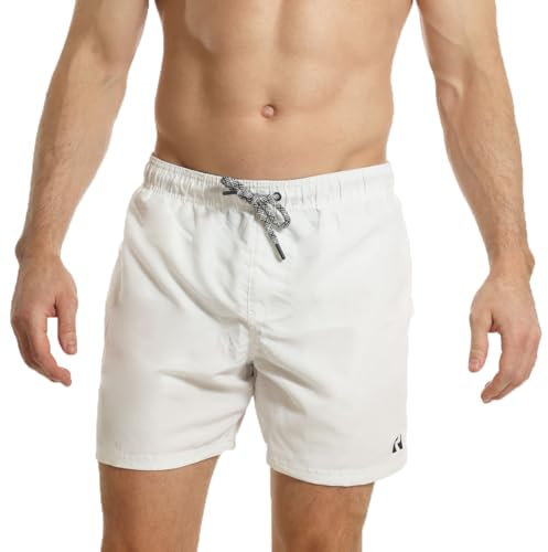 RIPT Performance Uomo Pantaloncini da bagno a rapida asciugatura con protezione solare UV 50, Bianco, S