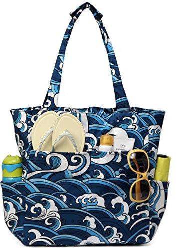 Kasgo Borsa Mare Spiaggia Donna Grande da Piscina Leggero Chiusura Cerniera Antisabbia Tote Bag
