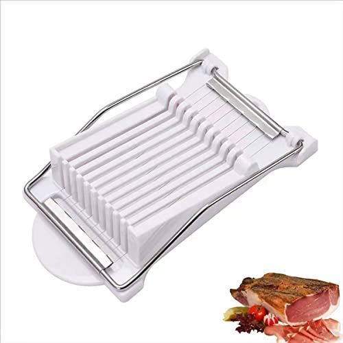 Stainless Steel Wire Egg Slicer,Cuts 10 Slices For fruit ,Onions,Soft Food and Ham,Slicer & Cutter for Eggs, Mozzarella Cheese, Slice Spacing 1/3 inch Multipurpose Luncheon Meat Slicer(White)
