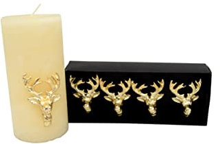 CHICCIE 4er Set Kerzenpin aus Metall Hirschkopf 4x3x6cm - Weihnachtsdeko Deko