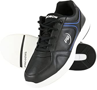 EMAX Pro Bowl Bonega Bowling Shoes Men Adults Bowling Shoes with Leather Look Gliding Sole Black/Blue, black, 6.5 UK