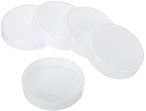 PATIKIL 86mm Wide Mouth Plastic Mason Jar Lids, 1Set/6 Pack Canning Jars Caps with Silicone Sealing Ring for Kitchen Storage, White