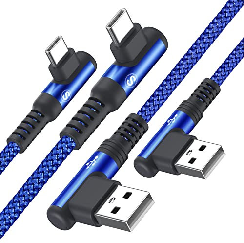 Cavo USB C [2M/Set di 2] angolato 90 gradi di ricarica rapida cavo caricatore USB C 3A nylon intrecciato compatibile con i Phone15 Pro Max,Galaxy S23 S22,so ny Xperia, Huawei,Google Pixel, LG,Xiaomi