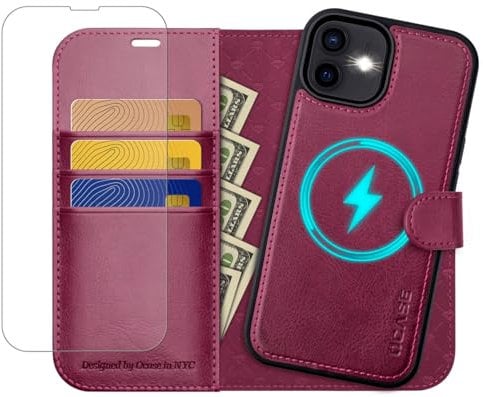 OCASE for iPhone 12 Case,[Upgraded] iPhone 12 Pro Detachable Magnetic 2 in 1 PU Leather Wallet Case with[Kickstand][RFID Blocking][Card Holder] Phone Cover for the 6.1 inch iPhone 12/12 Pro,Burgundy