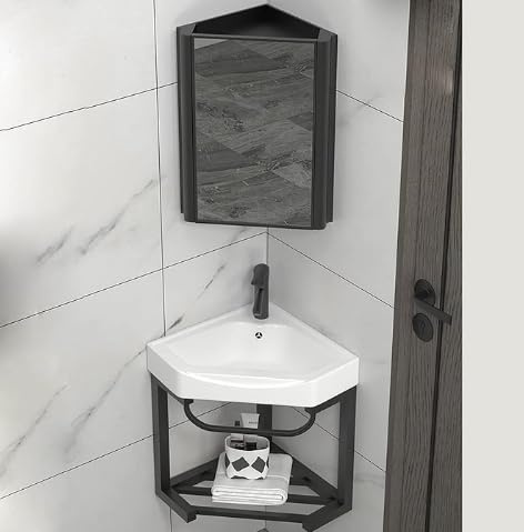 Lavandino da Bagno Ad Angolo, Lavandino Bagno Sospeso, Lavandino Bagno, Lavabo da Bagno con Cremagliera in Acciaio Inossidabile (Color : B-MIRROR, Size : 43 * 43cm)