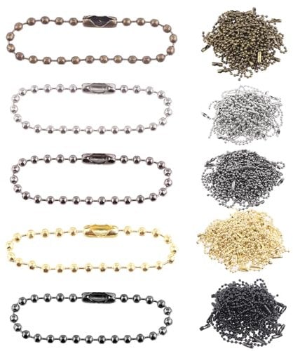 Tantisc 250Pcs 5 Colors Metal Ball Beads Chain Kit, 2.4 x 100mm/0.09” x 3.94” Ball Bead Keychains with Connectors, Dog Tag Chain Necklace Ball Chain Keychains for DIY Crafts