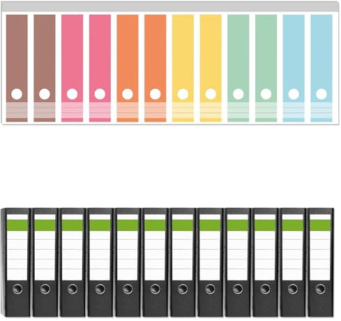 Wallario 12 Stück breite Ordner inkl. Klebeetiketten mit Motiv Regenbogen in Pastelltönen - Set mit Rückenschildern/Ordnerrücken Stickern