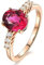 AMDXD Solitärring Echtes Turmalin, Eheringe 18K Au750 Rotgold Klassiker Zart Pärchen Ringe Ovalschliff Rot, Diamantring, Gr.65 (20.7)