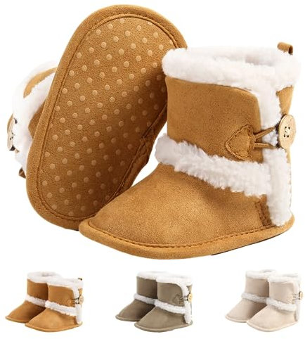 Stivaletti Invernali per Neonato, Inverno Caldo Bambini Stivali da Neve Fondo Morbido Antiscivolo Cotone Piatto Pelliccia Calzino Bootie Regolabile Scarpe Primi Passi Bambina 0-6 Mesi I Marrone