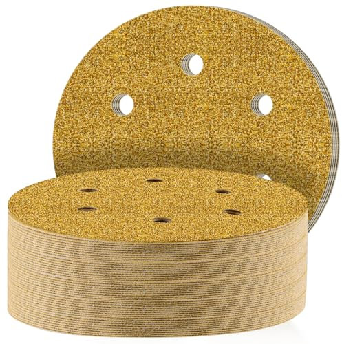 STEBRUAM Klett Schleifpapier 150mm,40 körnung Schleifblätter 6 Löcher Schleifscheiben für Exzenterschleifer Mischkorn für Holz Metall und Farbe 40 Stück Gelb