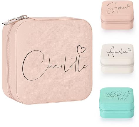 SPETYORT Personalisierte Schmuckschatulle für Damen, individuelle Reise Schmuckkästchen mit Namen, Leder-Schmuck-Organizer-Box für Ringe, Ohrringe, personalisierte Geschenke für Frauen