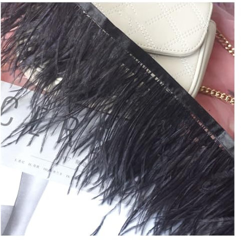 Yurosiay Federn Fransenborte 1m Straußenfedern Borte 10-15cm Breit Straußfeder Stoffstreifen Flauschige Federbesatz Federn Trim Einfarbige Feder Fransenband für DIY Nähen Handwerk Schwarz