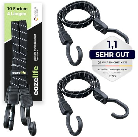 Eaze Life Lot de 2 Sangles de Tension en Caoutchouc, réglables, réfléchissantes, extenseur à Large Bande avec Crochets métalliques, Robustes, pour Voitures, vélos et activités de Plein air (10 couleu