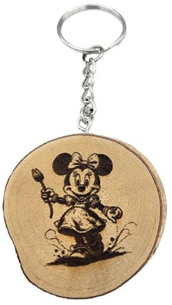 Promotech zauberhafter Mickey Mouse Laser-gravierten Naturholz-Schlüsselanhänger: Das ideale Geschenk für Erwachsene und Kinder! (Minnie Mouse)