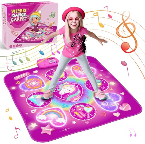 WEARXI Tanzmatte für Kinder ab 3 Jahre Mädchen, Kinder Geschenk Geburtstag Mädchenab 3 4 5 6 7 8 9 10 Jahre, Spielzeug Geschenke für Mädchen, Herausforderung Modi LED Integrierter Musik, Einschulung