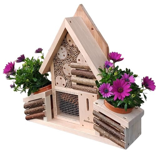 Premium Insektenhotel mit Blumentopf - Natürlicher Nistplatz für Bienen & Insekten, Insektenhaus mit Pflanzschale für Garten & Balkon, Wetterfest & Nachhaltig