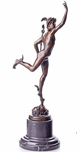 Bronzefigur Hermes – Antike Skulptur des griechischen Götterboten, Merkur Statue, Klassische Bronze auf Marmorsockel, Mythologische Figur 44 cm, Signiertes Sammlerstück pab006 Palazzo Exklusiv