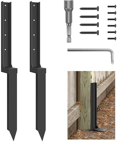 ArlinaL Thickened Fence Post Repair Kit, Fence Post Anchor Ground Spike, 2 Pack Heavy Duty Steel Fence Post Repair Stakes for Wooden Fence Post