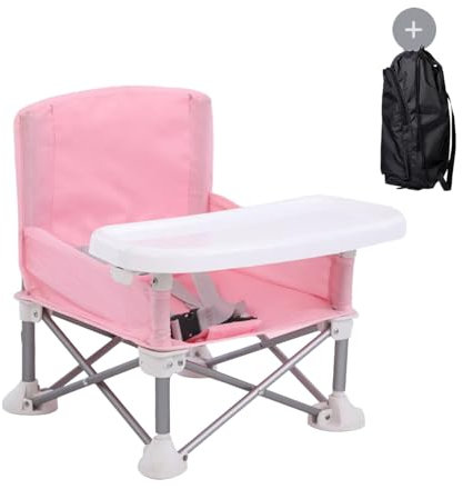 HB.YE Baby Folding Dining Chair Portable High Multifunctional Child Little Seat Dining Aluminum Alloy Travel Compact Booster Seat with Tray Pink