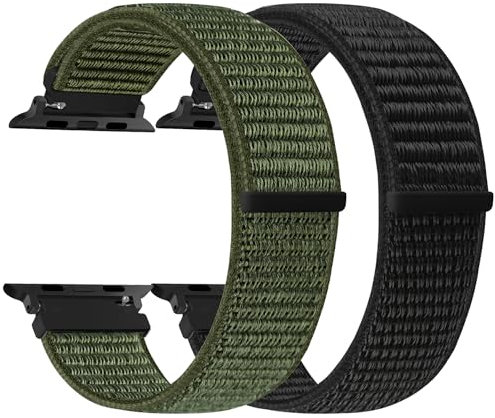 enkic Nylon Armband Kompatibel mit Apple Watch Armband 49mm 46mm 45mm 44mm 42mm 41mm 40mm 38mm Damen Herren, 2 Stück Ersatz Sport Uhrenarmband für iWatch Series 10 9 8 7 6 5 4 3 2 1 SE Ultra 2 Ultra