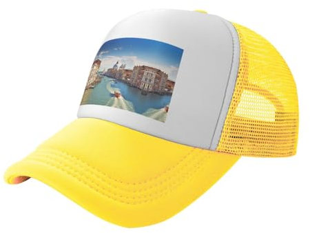 MMSJSBVY Baseballkappe, Motiv: Grand Canal in Italien, Truck-Fahrer, verstellbare Netz-Baseballkappe, Unisex, Outdoor-Hut, gelb, One size