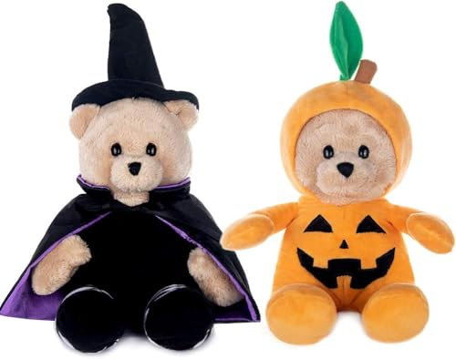 My OLi 22.9 cm Kuscheltier-Plüsch-Halloween-Spielzeug Teddybär-Plüsch-Kürbis-Zauberer-Spielzeug mit klappbaren Hüten, Halloween-Ornamente/Geschenke für Kinder, Babys und Kleinkinder
